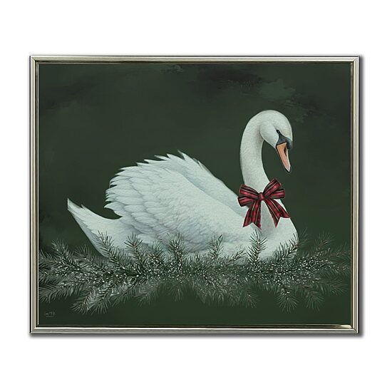 Streamline Art Christmas Plaid Swan Embellished Canvas Art