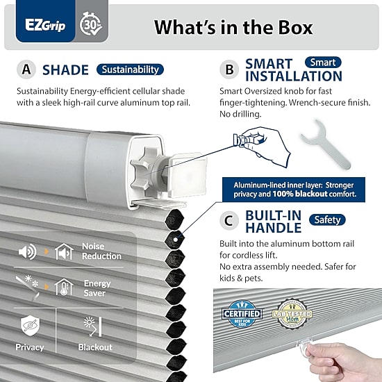 Ez Grip No Tool Cut-To-Width Cordless Blackout Cellular Shade