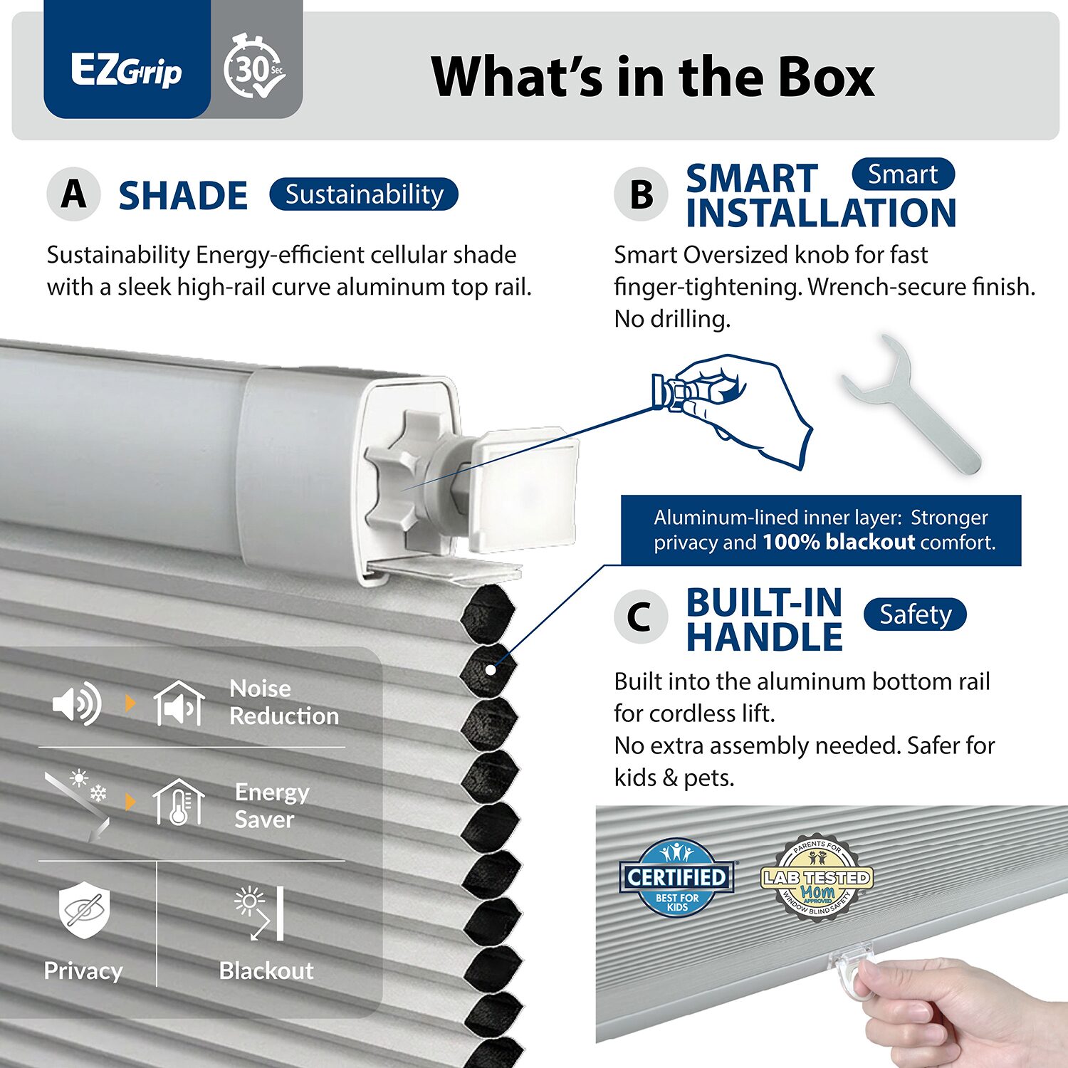 Ez Grip No Tool Cut-To-Width Cordless Blackout Cellular Shade