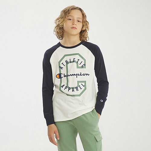 Champion Big Kid Boys Crew Neck Short Sleeve Classic Fit Graphic T-shirt In Beige