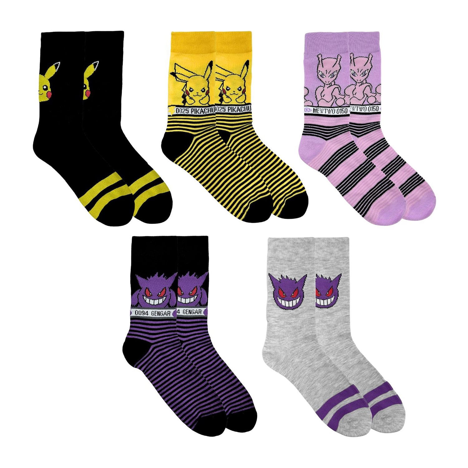 Mens 5 Pair Pokemon Crew Socks