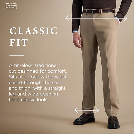 Haggar Premium No Iron Khaki Mens Comfort Waistband Slim Fit Flat Front Pant