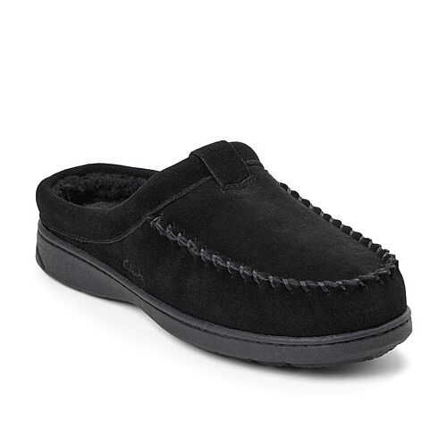 Clarks Men's Cow Suede Memory Foam Moc Toe Slippers - Black