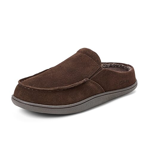Clarks Men's Moc Toe Genuine Suede Clog Slippers - Dark brown