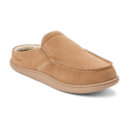 Clarks Men's Moc Toe Genuine Suede Clog Slippers - Cinnamon