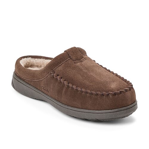 Clarks Men's Cow Suede Memory Foam Moc Toe Slippers - Dark brown