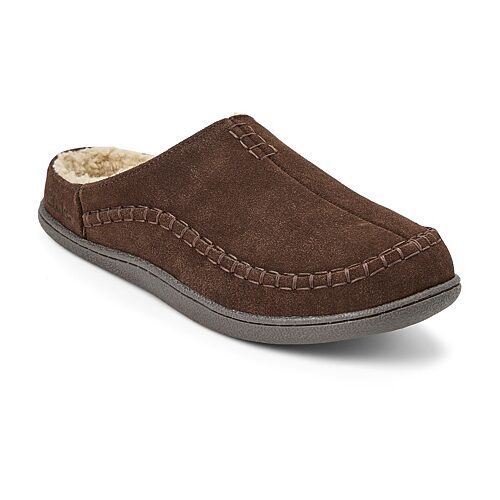Clarks Men's Suede Stitch Genuine Cow Suede Memory-Foam Clog Slippers - Dark brown
