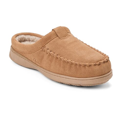 Clarks Men's Cow Suede Memory Foam Moc Toe Slippers - Cognac