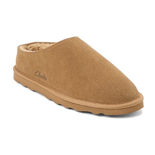 Clarks Men's Genuine Suede Memory Foam Clog Slippers - Tan