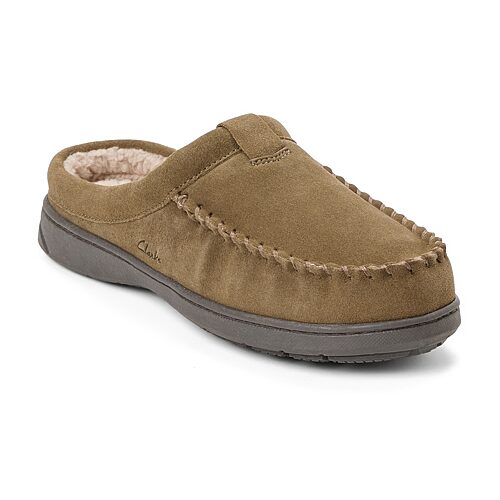Clarks Men's Cow Suede Memory Foam Moc Toe Slippers - Sage