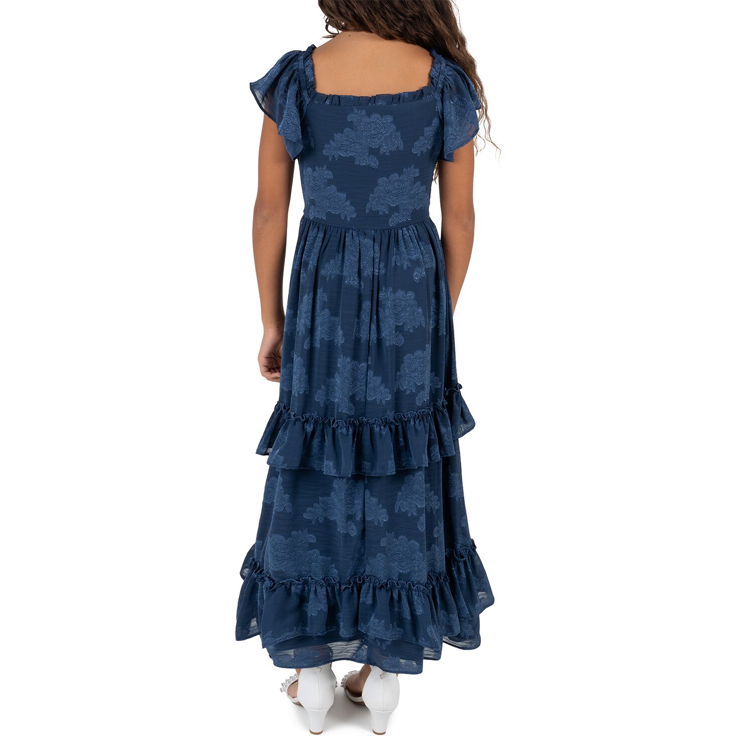 Rare Editions Big Kid Girls Flutter Short Sleeve Floral Maxi Dress