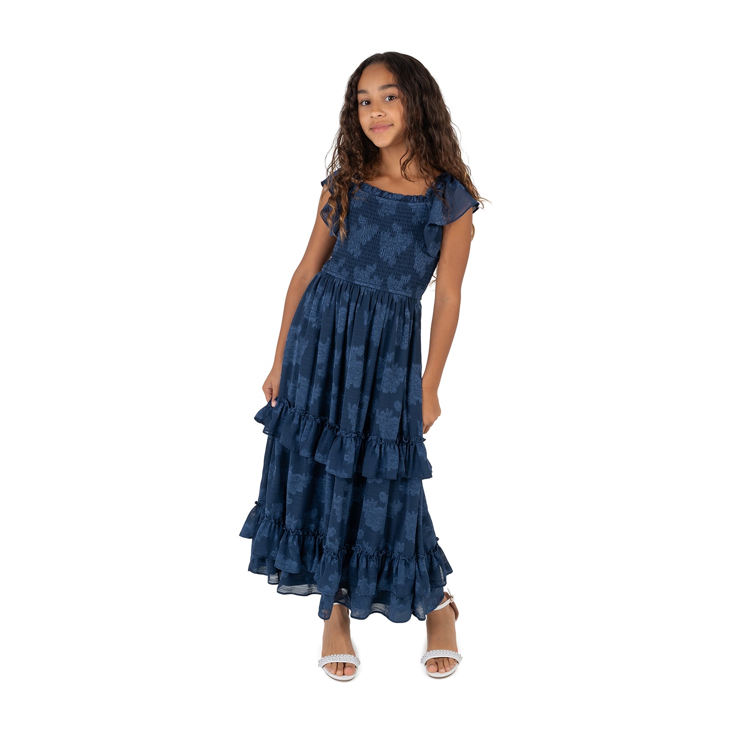 Rare Editions Big Kid Girls Flutter Short Sleeve Floral Maxi Dress