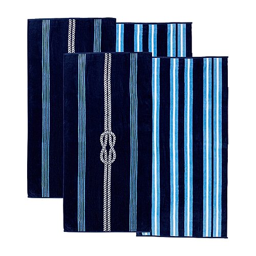 Linery Cotton Jacquard Printed 4-pc. Quick Dry Beach Towel In Blue