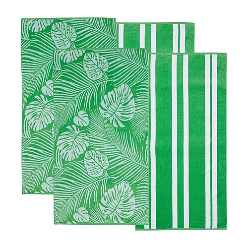 Linery Cotton Jacquard Printed 4-pc. Quick Dry Beach Towel In Green