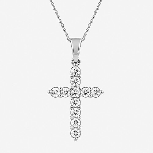 Limited Quantities! Womens 2 CT. T.W. Lab Grown White Diamond Sterling Silver Cross 18 Inch Pendant Necklace, One Size, White