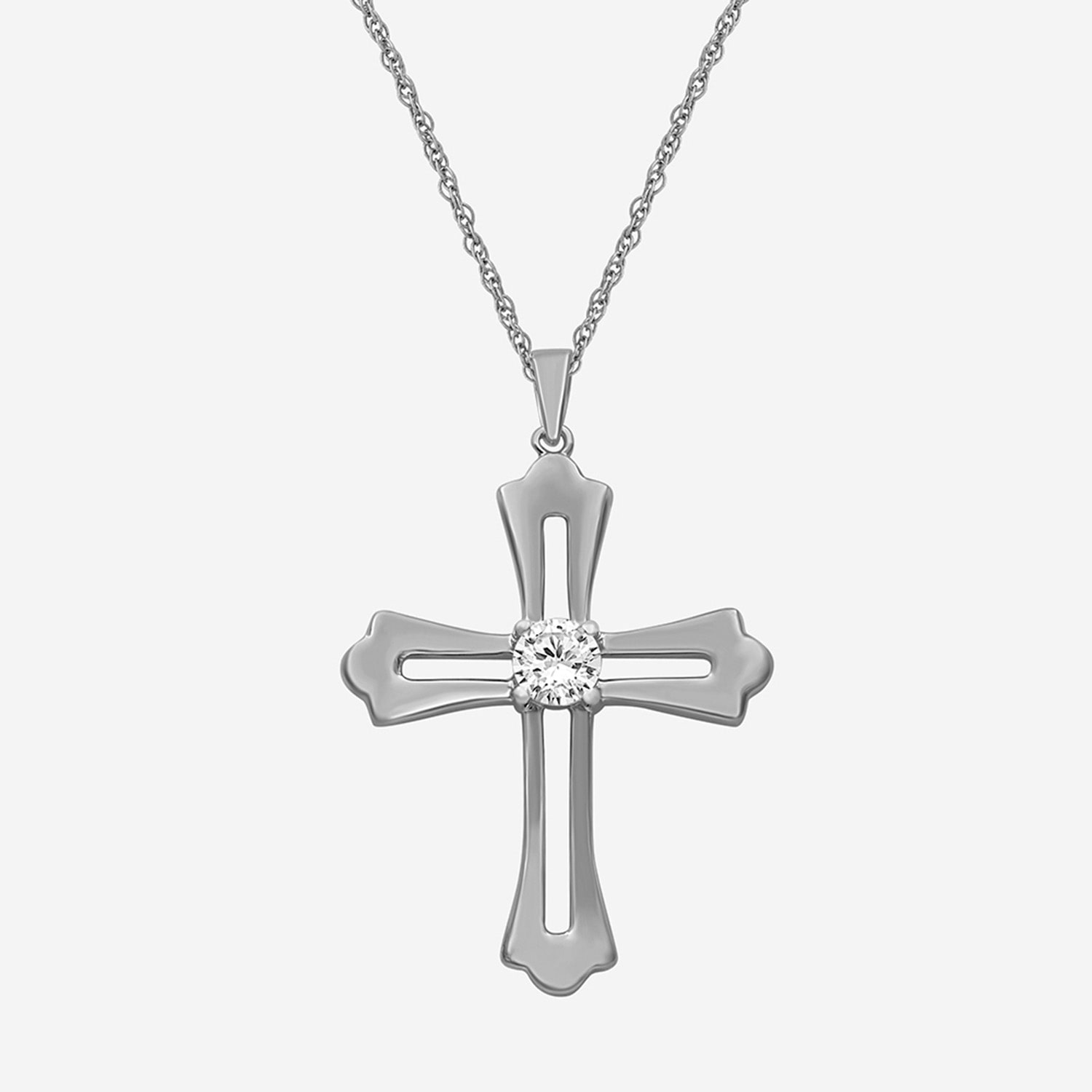Religious Jewelry Limited Quantities! Womens /2 CT. T.W. Lab Grown White Diamond Sterling Silver Cross 18 Inch Pendant Necklace