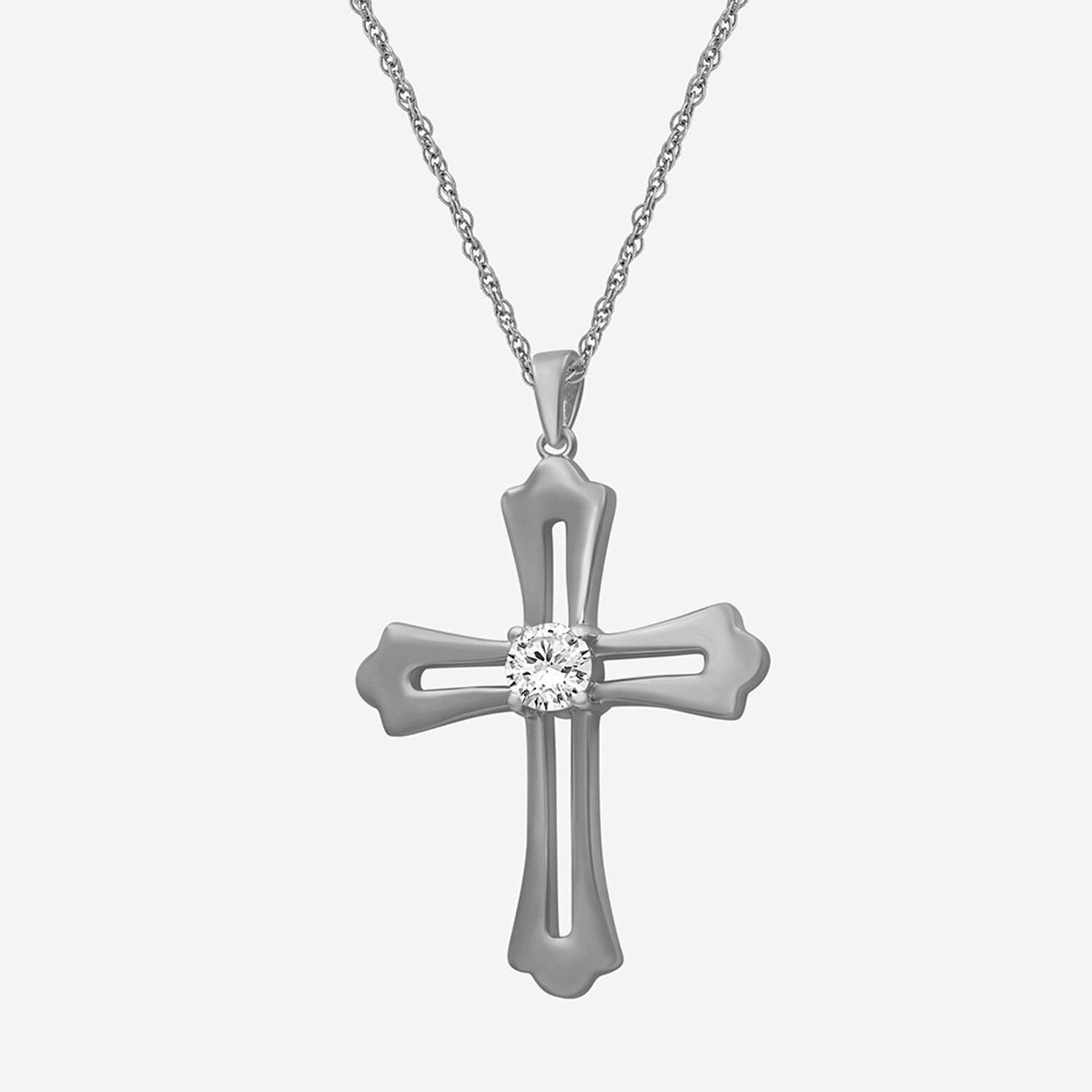 Religious Jewelry Limited Quantities! Womens /2 CT. T.W. Lab Grown White Diamond Sterling Silver Cross 18 Inch Pendant Necklace