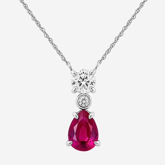 Limited Quantities! Womens 1/3 CT. T.W. Lab Created Red Ruby Sterling Silver Pear 18 Inch Pendant Necklace