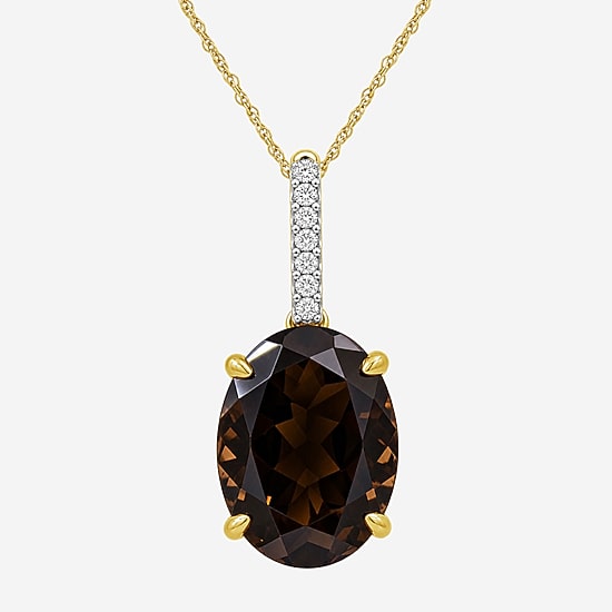 Limited Quantities! Womens Genuine Brown Quartz 14K Gold Over Silver Oval 18 Inch Pendant Necklace