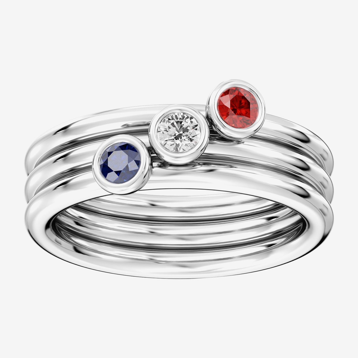 (F / Si2) Womens 1/10 CT. T.W. Lab Created Multi Color Sterling Silver 3-Stone Cocktail Ring