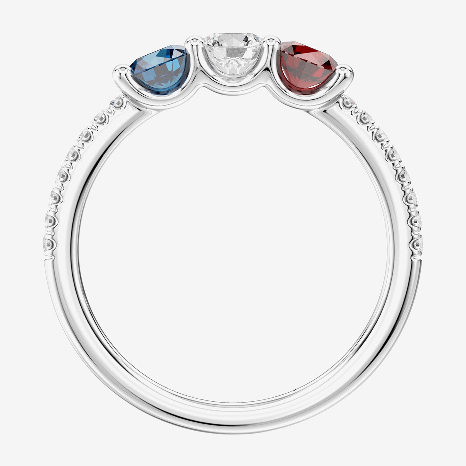 (F / Si2) Womens 1/10 CT. T.W. Lab Created Multi Color Sterling Silver 3-Stone Side Stone Cocktail Ring