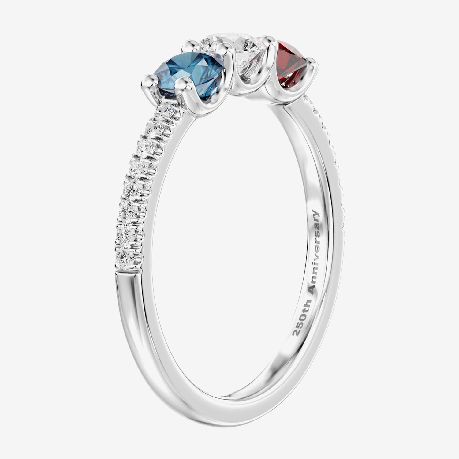 (F / Si2) Womens 1/10 CT. T.W. Lab Created Multi Color Sterling Silver 3-Stone Side Stone Cocktail Ring