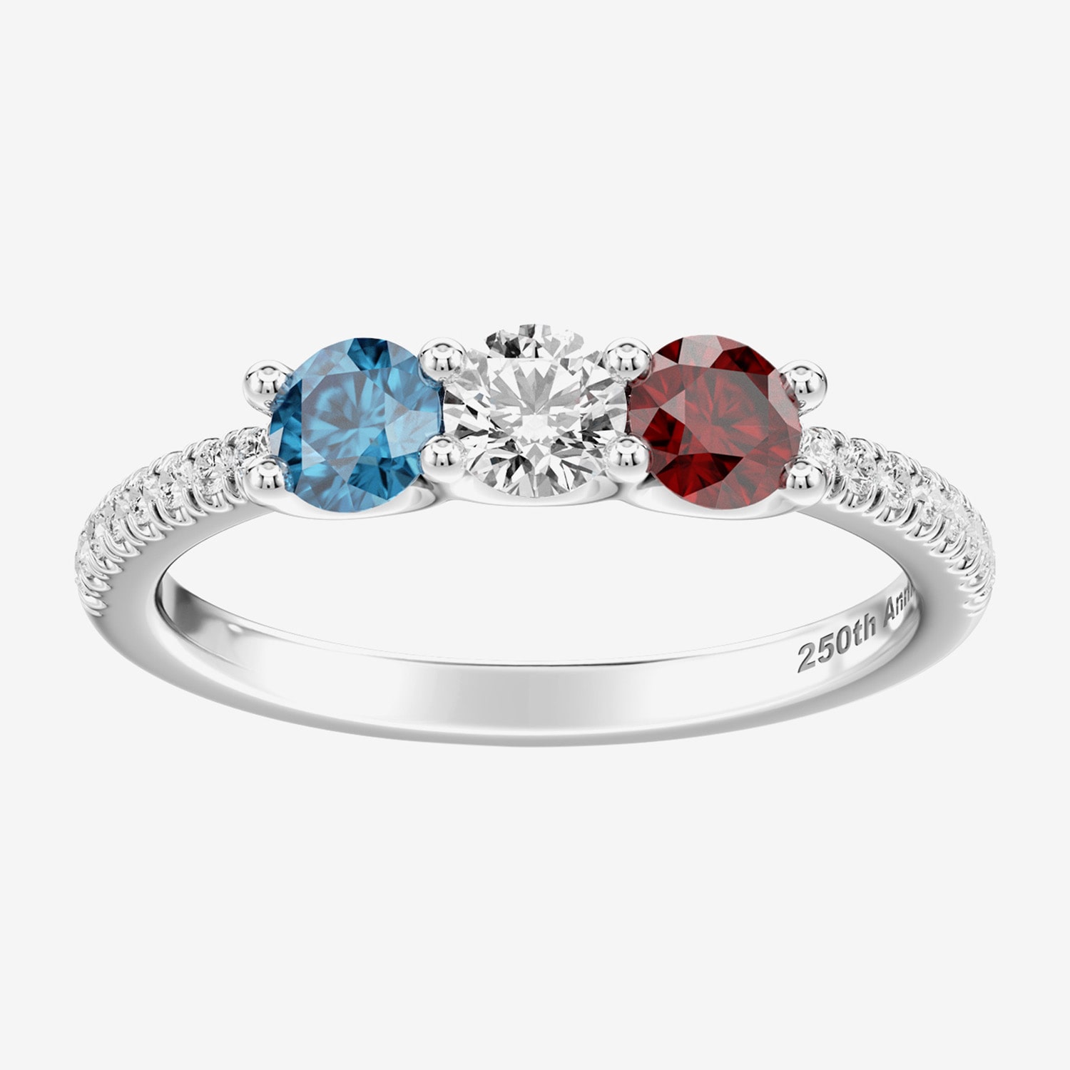 (F / Si2) Womens 1/10 CT. T.W. Lab Created Multi Color Sterling Silver 3-Stone Side Stone Cocktail Ring