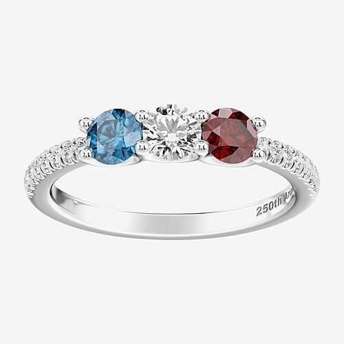 (F / Si2) Womens 1/10 CT. T.W. Lab Created Multi Color Sterling Silver 3-Stone Side Stone Cocktail Ring, 7, Multiple Colors