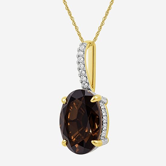 Limited Quantities! Womens Genuine Brown Quartz 14K Gold Over Silver Oval 18 Inch Pendant Necklace