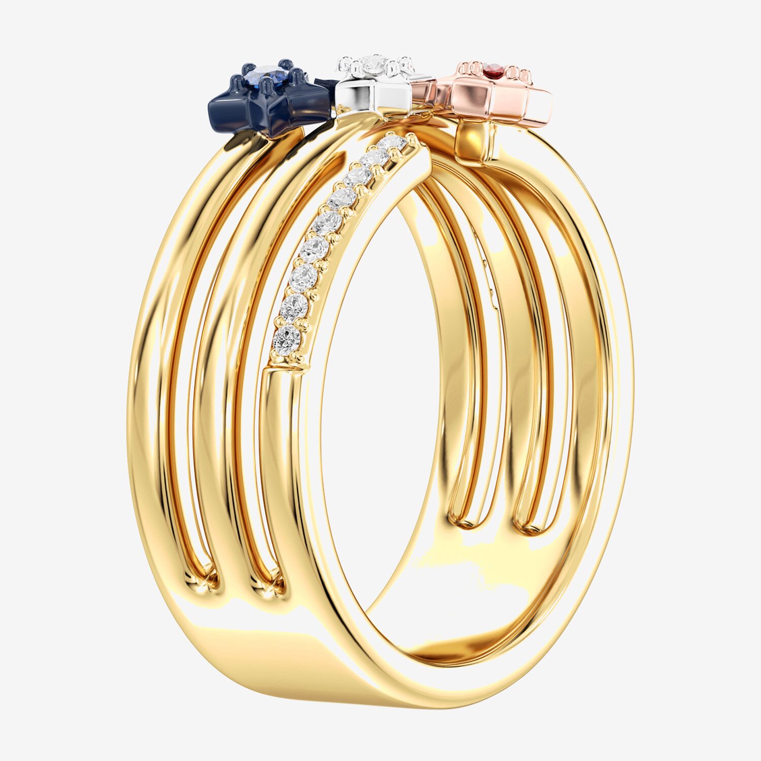 (F / Si2) Womens 1/10 CT. T.W. Lab Created Multi Color 14K Gold Over Silver Cocktail Ring