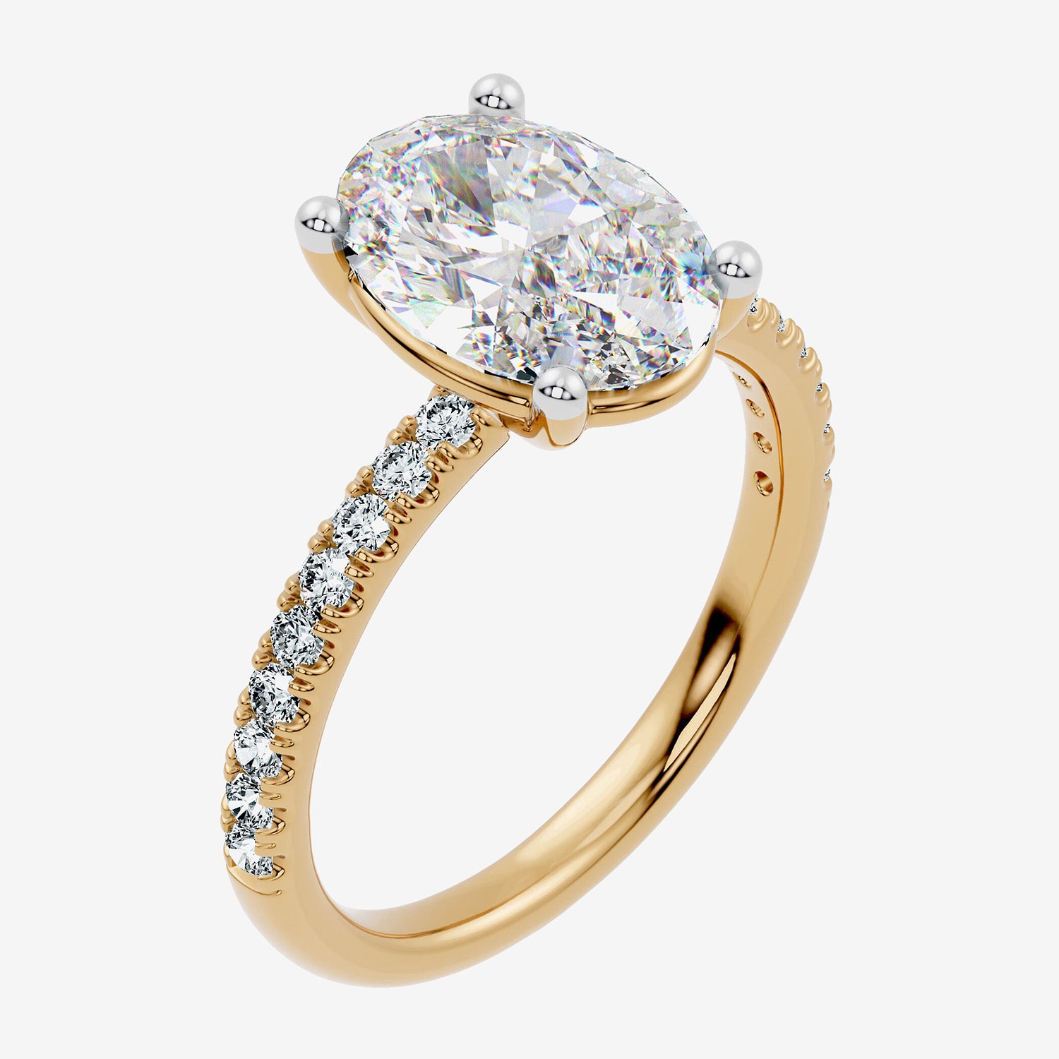 (G / Vs2-Si1) Womens 3 1/4 CT. T.W. Lab Grown White Diamond 14K Gold Over Silver Oval Side Stone Engagement Ring