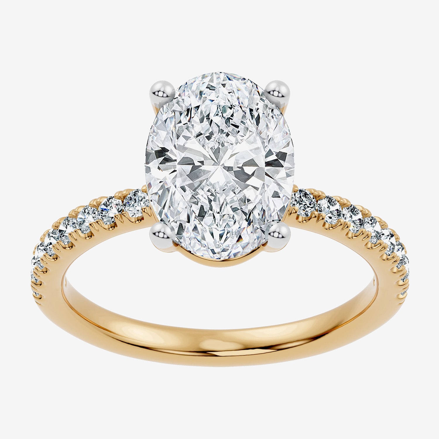(G / Vs2-Si1) Womens 3 1/4 CT. T.W. Lab Grown White Diamond 14K Gold Over Silver Oval Side Stone Engagement Ring