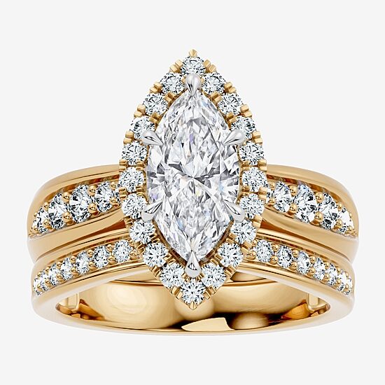 (G / Vs2-Si1) Womens 2 3/4 CT. T.W. Lab Grown White Diamond 14K Gold Over Silver Marquise Side Stone Halo Bridal Set