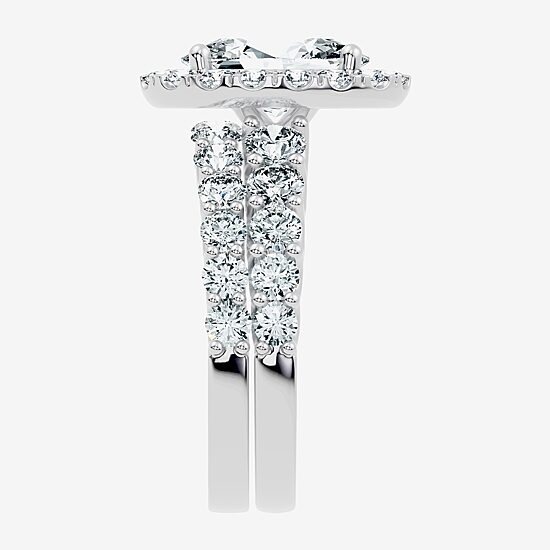 (G / Vs2-Si1) Womens 4 CT. T.W. Lab Grown White Diamond Sterling Silver Oval Side Stone Halo Bridal Set