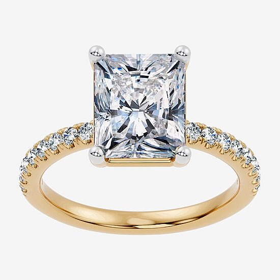 (G / Vs2-Si1) Womens 3 1/4 CT. T.W. Lab Grown White Diamond 14K Gold Over Silver Rectangular Side Stone Engagement Ring