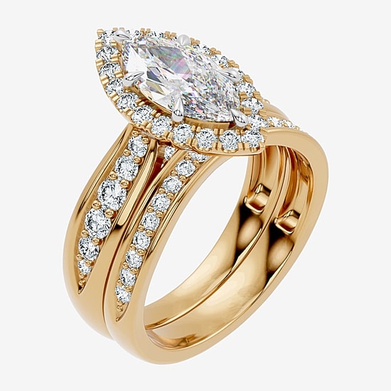 (G / Vs2-Si1) Womens 2 3/4 CT. T.W. Lab Grown White Diamond 14K Gold Over Silver Marquise Side Stone Halo Bridal Set