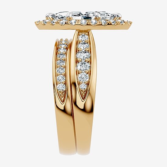 (G / Vs2-Si1) Womens 2 3/4 CT. T.W. Lab Grown White Diamond 14K Gold Over Silver Marquise Side Stone Halo Bridal Set