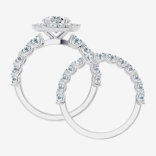 (G / Vs2-Si1) Womens 4 CT. T.W. Lab Grown White Diamond Sterling Silver Oval Side Stone Halo Bridal Set