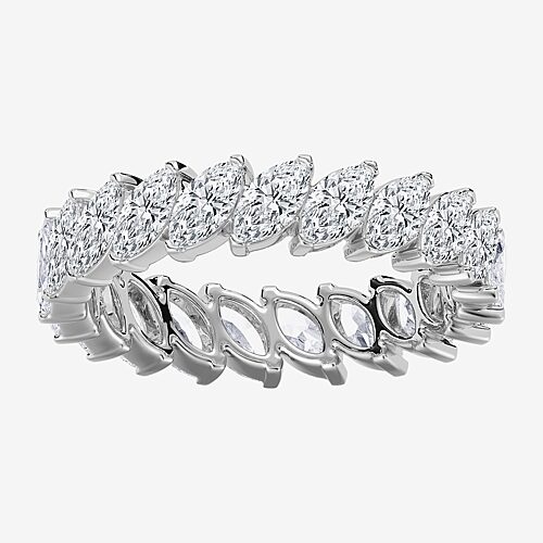 True Fit (F / Si2) Womens 4MM 2 CT. T.W. Lab Grown White Diamond 10K Gold Marquise Eternity Wedding Band, 5, White