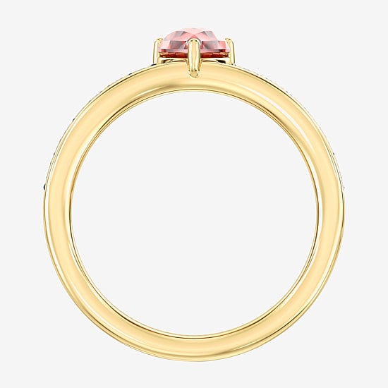 (F / Si2) Womens 1/10 CT. T.W. Genuine Red Garnet 14K Gold Over Silver Heart Side Stone Cocktail Ring