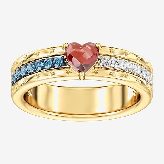 (F / Si2) Womens 1/10 CT. T.W. Genuine Red Garnet 14K Gold Over Silver Heart Side Stone Cocktail Ring