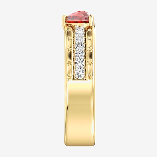 (F / Si2) Womens 1/10 CT. T.W. Genuine Red Garnet 14K Gold Over Silver Heart Side Stone Cocktail Ring