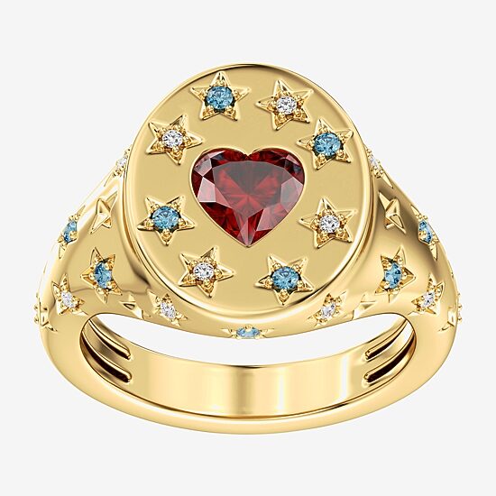 (F / Si2) Womens Diamond Accent Genuine Red Garnet 14K Gold Over Silver Heart Cocktail Ring