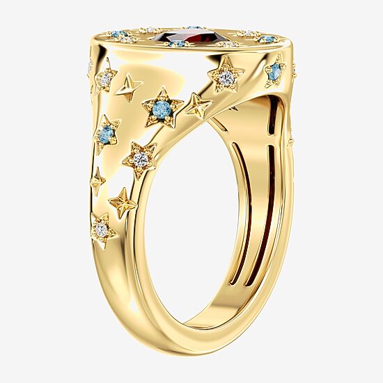 (F / Si2) Womens Diamond Accent Genuine Red Garnet 14K Gold Over Silver Heart Cocktail Ring