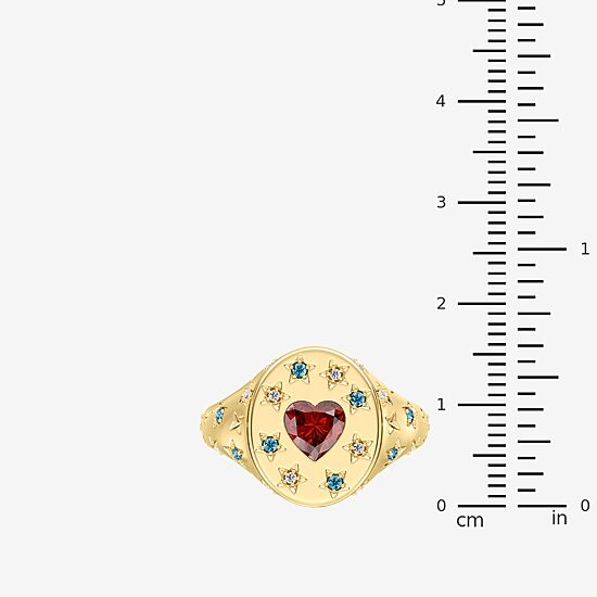 (F / Si2) Womens Diamond Accent Genuine Red Garnet 14K Gold Over Silver Heart Cocktail Ring