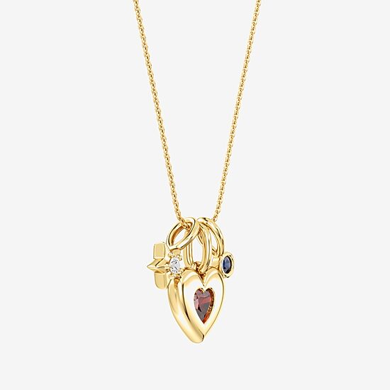 (F/ Si2) Womens Diamond Accent Genuine Red Garnet 14K Gold Over Silver Heart 18 Inch Pendant Necklace