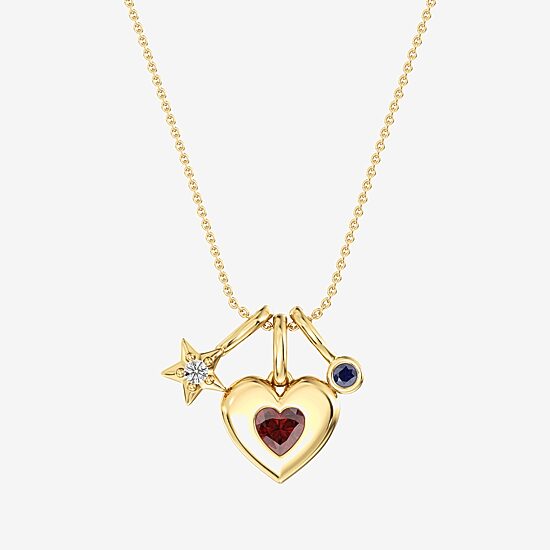 (F/ Si2) Womens Diamond Accent Genuine Red Garnet 14K Gold Over Silver Heart 18 Inch Pendant Necklace