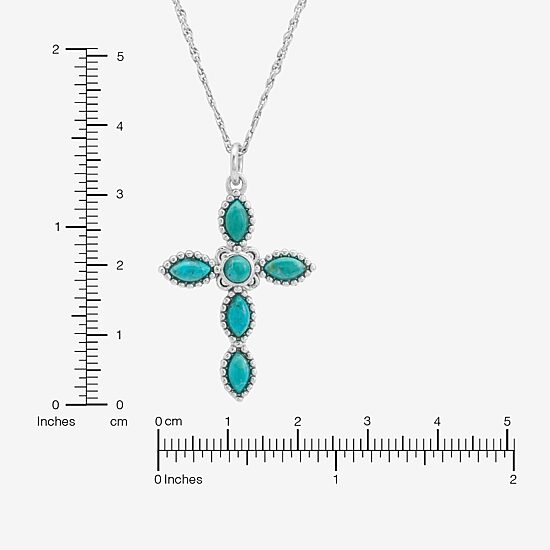 Religious Jewelry Womens Enhanced Blue Turquoise Sterling Silver Cross 18 Inch Pendant Necklace
