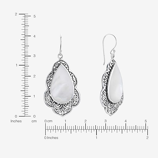 Womens White Mother Of Pearl Sterling Silver Pear Drop Earrings