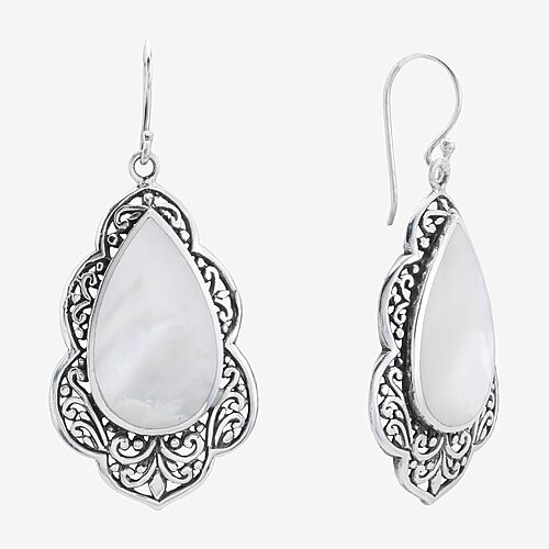 Womens White Mother Of Pearl Sterling Silver Pear Drop Earrings, One Size, White